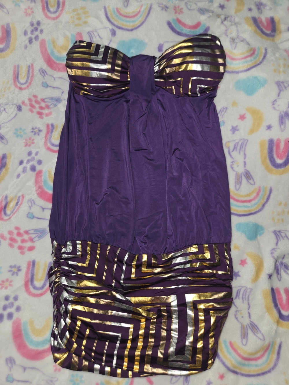 Papaya Vintage Y2K Purple Gold Mini Dress Strapless Womens Size Small